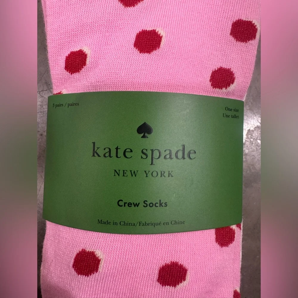 Kate Spade ♠️ trio of  Pink Polka Dot Crew Socks plus solid white/red pairs